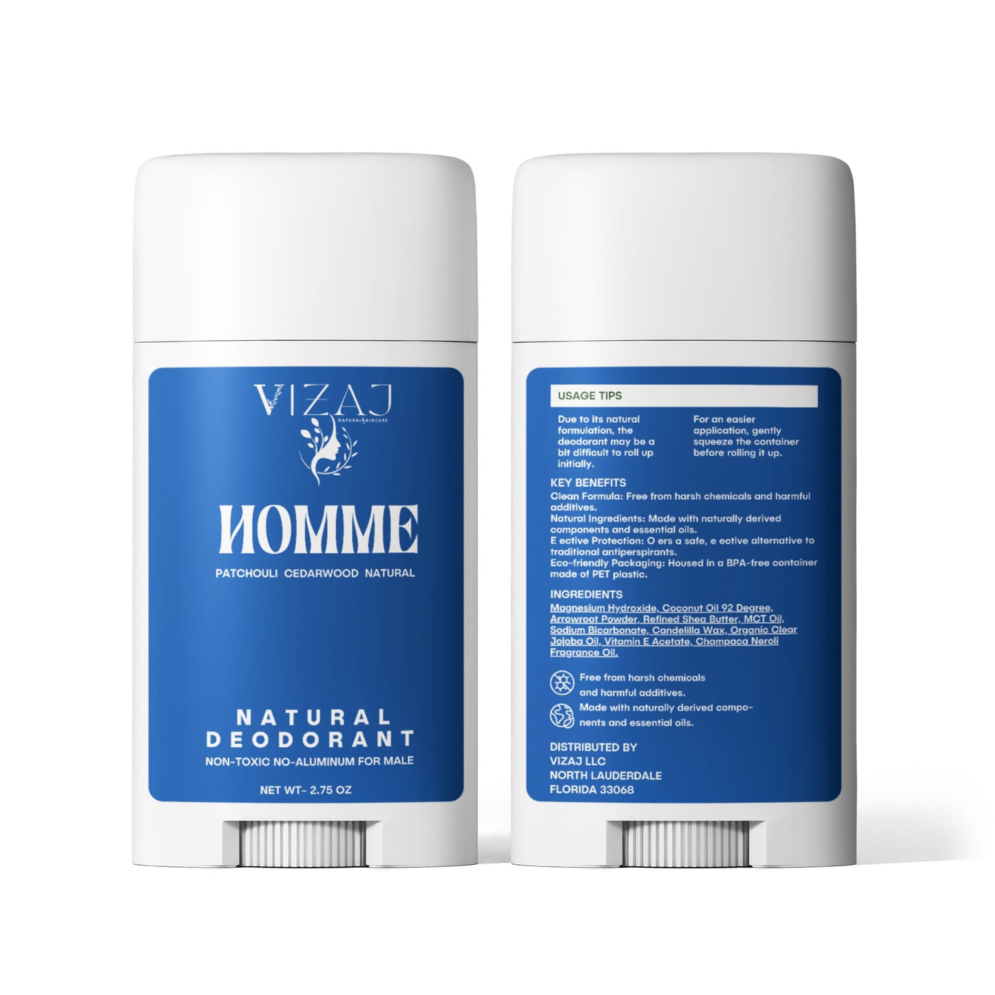 VIZAJ HOMME Natural Deodorant for Men (2-PACK )